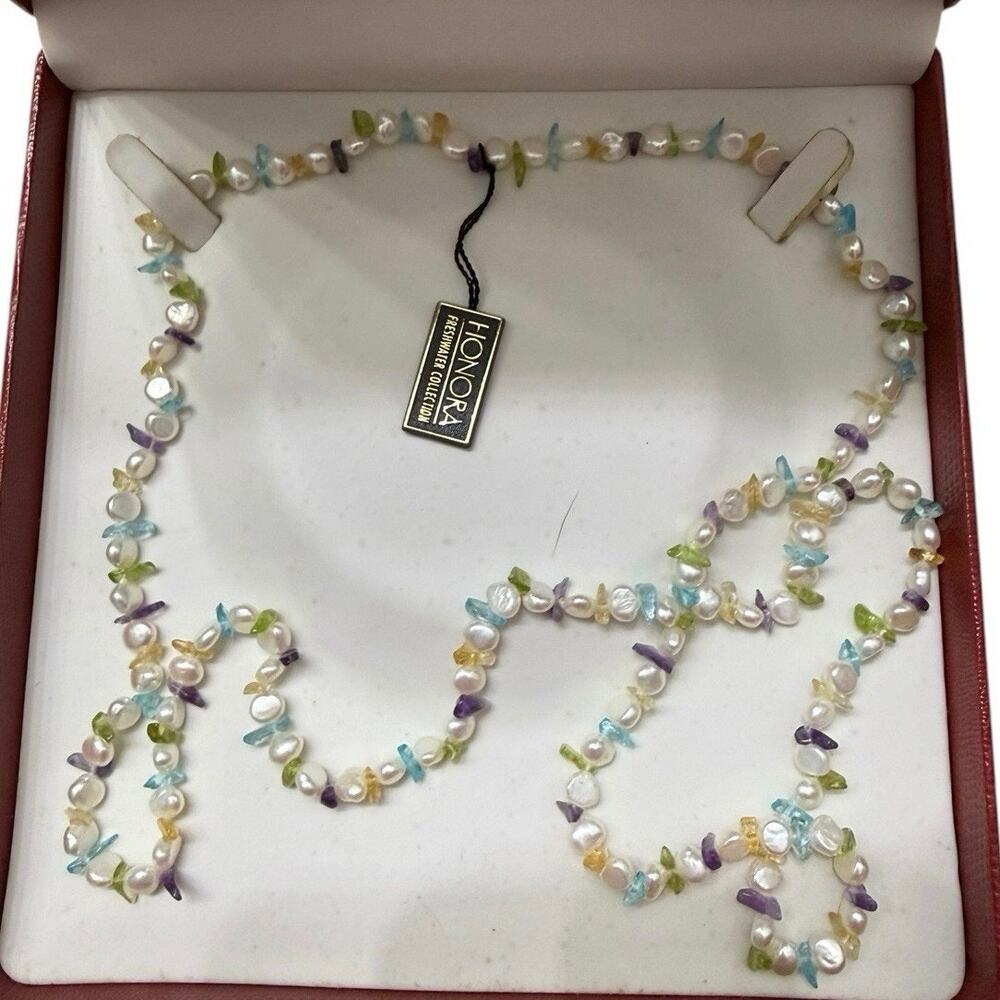 Vintage Honora Freshwater Collection Estate Keshi Pearl Necklace w/Gemstones NWT